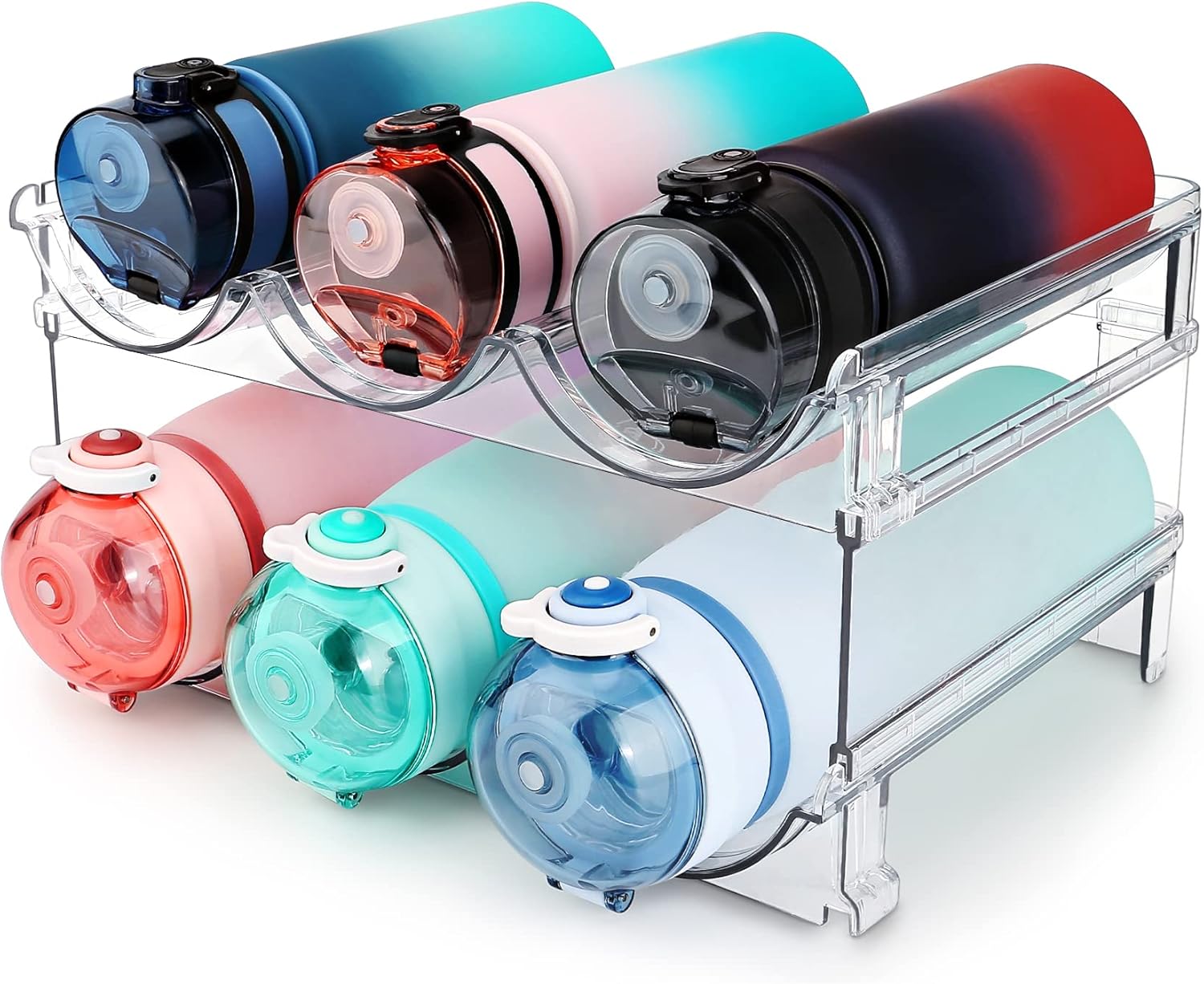 Stackable Water Bottle Organizer Set - 2 Pack for Effortless Cabinet Storage