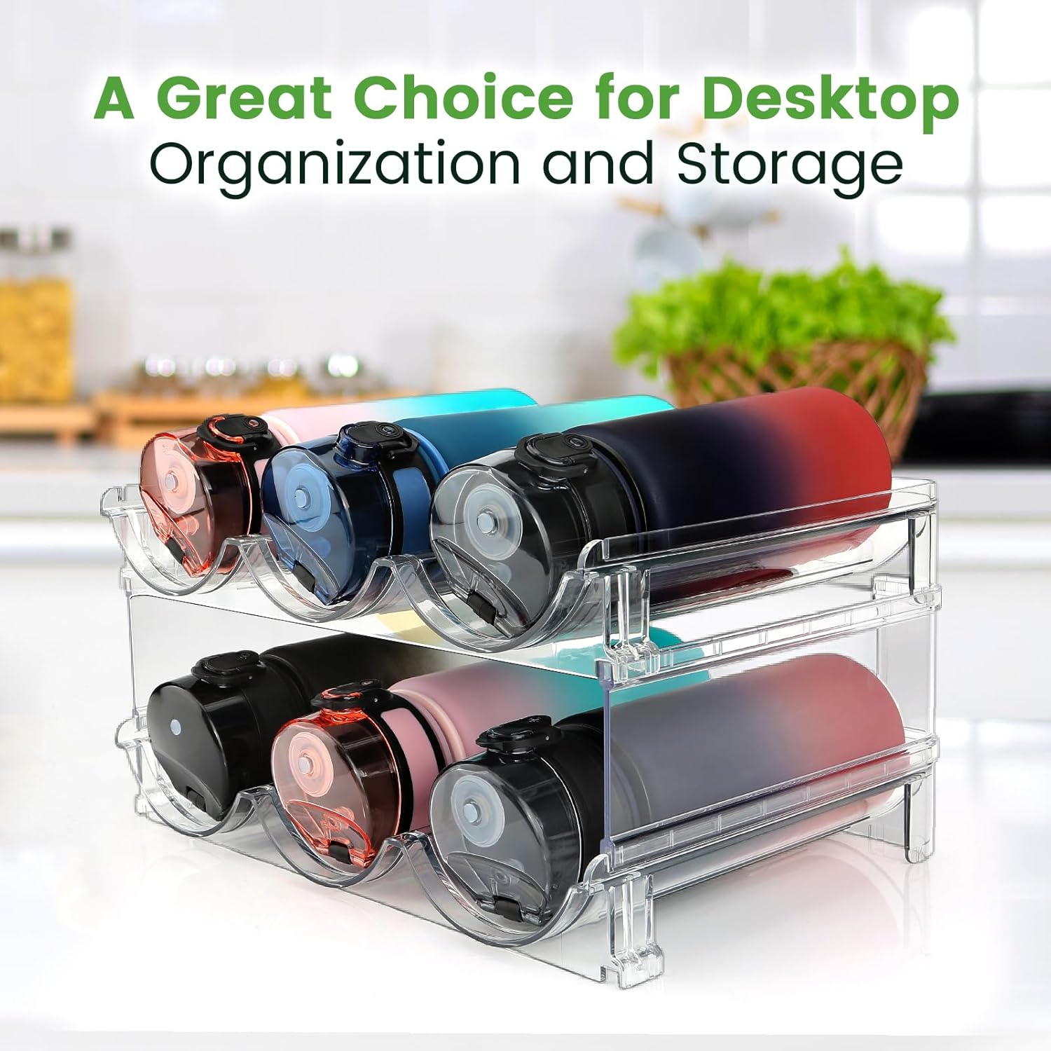 Stackable Water Bottle Organizer Set - 2 Pack for Effortless Cabinet Storage